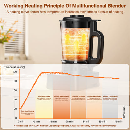 PRASKY Professional Countertop Blender with Heating, 53OZ Glass Blender with Stainless Steel Insulated Cup