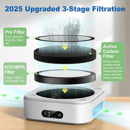 2B - PRASKY Air Purifiers,  True HEPA Air Cleaner with 3 Speeds and Timers for Home, Office, Up to 600 ft² (Gray)