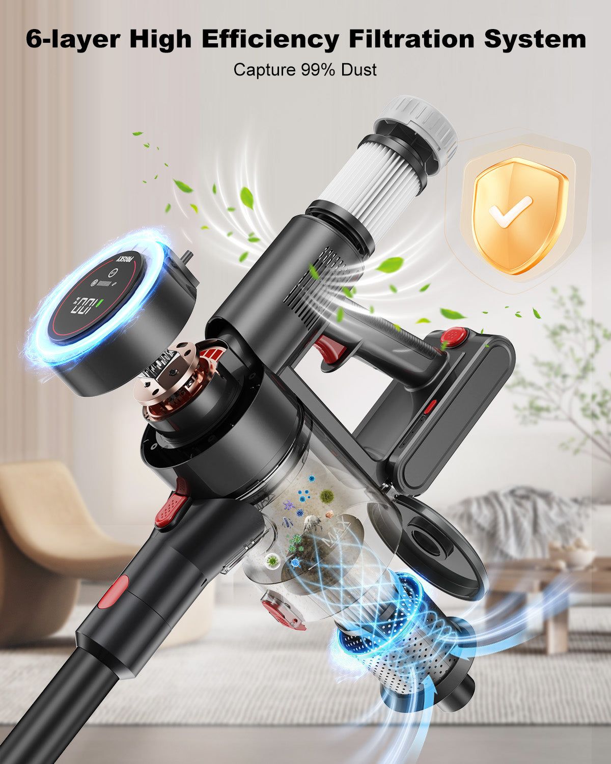 PRASKY Cordless Stick Vacuum Cleaner Adjustable Length Lightweight for Carpet Hard Floor Pet Hair