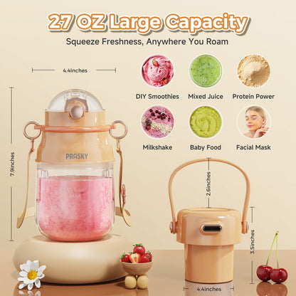 PRASKY Portable Blender, BPA Free 27oz for Juicer, Smoothies and Shakes (Orange)