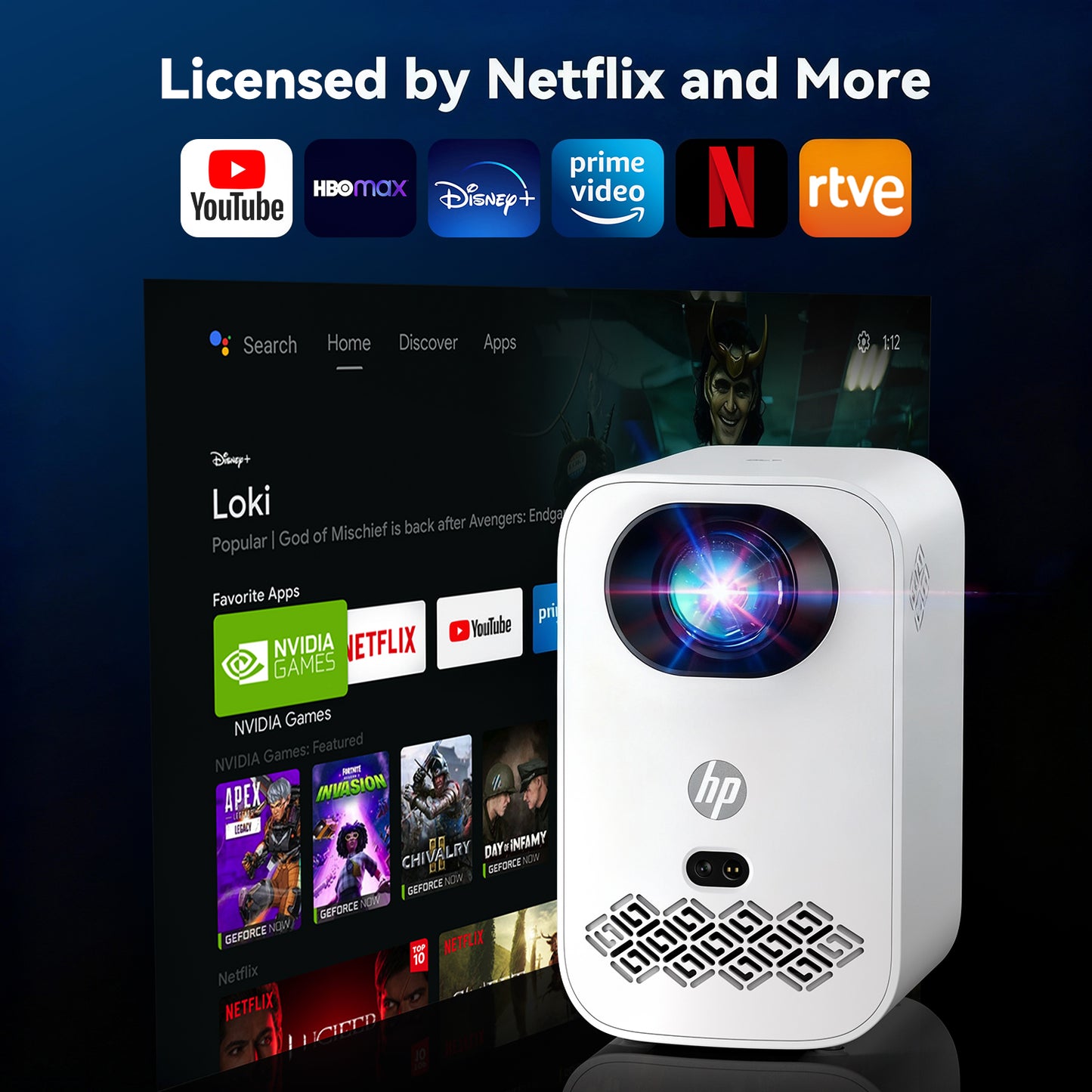 HP CC360 FHD Smart Projector with Wi-Fi, Bluetooth, Wireless Projection, Auto Focus, 4K Support for Netflix, Disney+