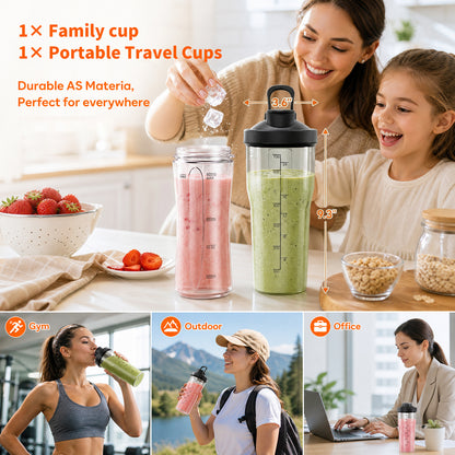 PRASKY Smoothies Blender, Blender for Kitchen with 2 To-go Cups (1x20oz,1x24oz), 6-Leaf Stainless Blade Personal Blender for Frozen Fruits & Ice (Black)