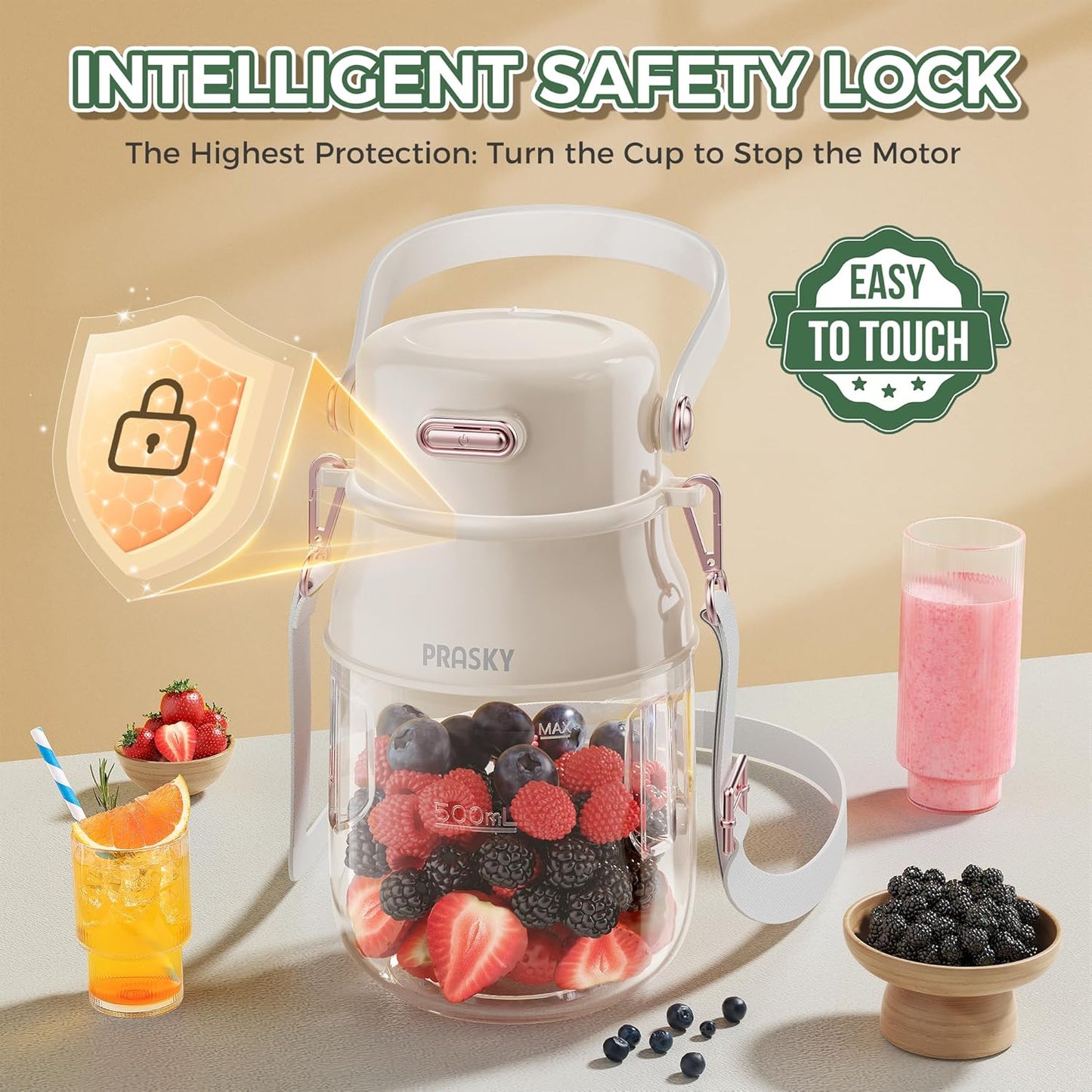 2B - PRASKY Personal Blender, BPA Free 27oz Portable Blender for Smoothies and Shakes, Juicer Blender