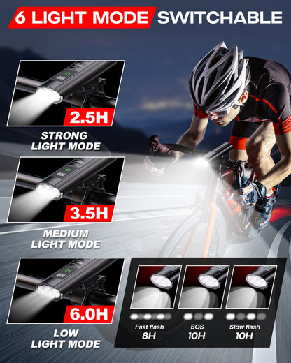 2B - 9000 Lumens Bike Light Set, Prasky Rechargeable Bicycle Lights Front and Rear, Super Bright LED Bike Headlight, IP65 Waterproof Multiple Modes Road Mountain Bike Lights for Night Riding