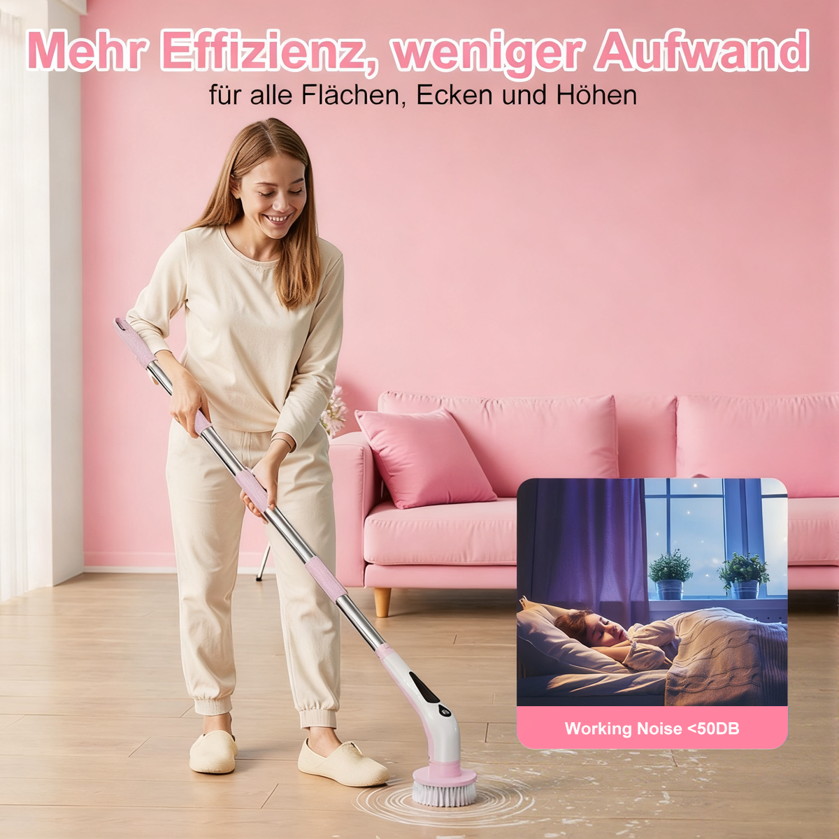 Cleaning Brush Set Electric Cleaning Brush with 9 Interchangeable Brush Heads, Multiple Detachable Parts, Electric Bath Brush, 9 Interchangeable Brush Heads Bathroom Cleaning Set, 30-130 cm Extension Pole with Digital Display