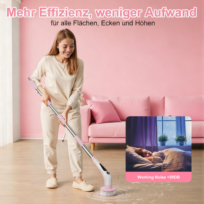 Cleaning Brush Set Electric Cleaning Brush with 9 Interchangeable Brush Heads, Multiple Detachable Parts, Electric Bath Brush, 9 Interchangeable Brush Heads Bathroom Cleaning Set, 30-130 cm Extension Pole with Digital Display