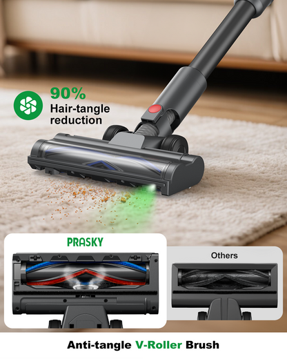 PRASKY Cordless Stick Vacuum Cleaner Bendable Lightweight for Carpet, Hard Floor, Pet Hair (Purple)