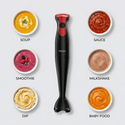 PRASKY Immersion Blender, Hand Blender for Smoothies, Food Processor, Stick Blender for Kitchen (Black)