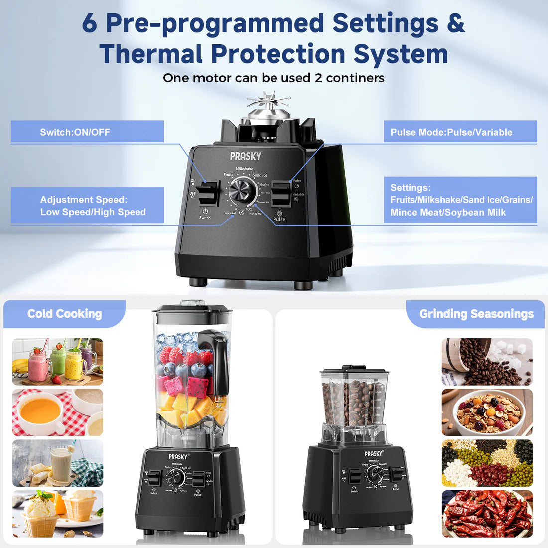 2026 Blenders for Kitchen, Smoothie Blender, 2400W PRASKY Countertop Blender with 101oz Juice & Grinder Jar, BPA-Free, 25000 RPM Blender for Smoothies, Ice, Frozen Fruit (3L)