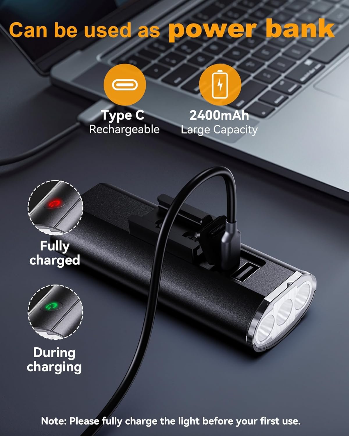 2B - Super Bright Bike Lights for Night Riding, USB Rechargeable Mountain Bicycle Headlight, Waterproof, 6+4 Light Modes Bike Light Set for Cyclists and Commuters