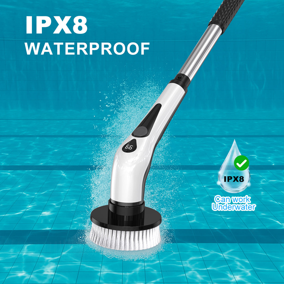 PRASKY Electric Spin Scrubber, Waterproof Shower Scrubber with Long Handle for Bathroom (White)