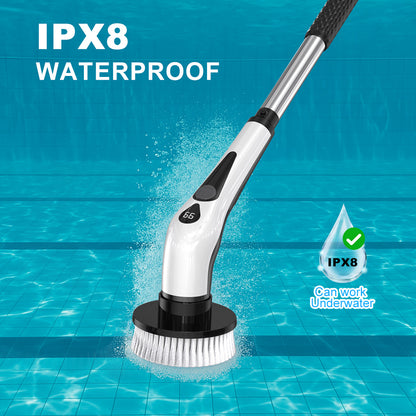 PRASKY Electric Spin Scrubber, Waterproof Shower Scrubber with Long Handle for Bathroom (White)