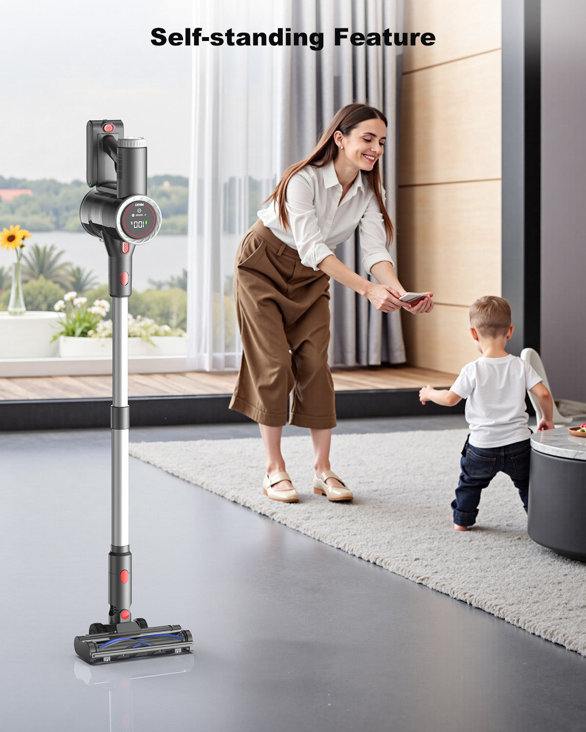 PRASKY Cordless Stick Vacuum Cleaner Adjustable Length Lightweight for Carpet Hard Floor Pet Hair