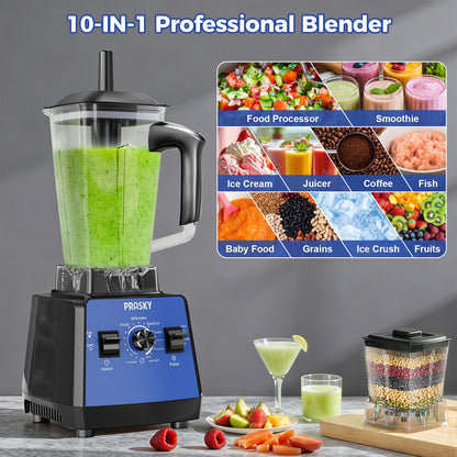 2026 PRASKY Countertop Blender, 2-in-1 Professional Blender, 68oz Capacity 1000W 6 Speeds Blender for Kitchen with 25oz to-go Cup (Blue)