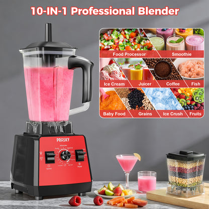 PRASKY Countertop Blender, 2-in-1 Professional Blender, 68oz Capacity 1000W 6 Speeds Blender for Kitchen with 25oz to-go Cup (Red)