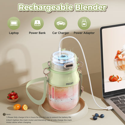 PRASKY Portable Blender, BPA Free 27oz for Juicer, Smoothies and Shakes (Green)