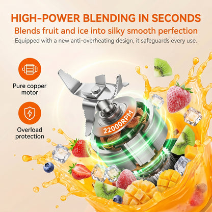PRASKY Smoothies Blender, Blender for Kitchen with 2 To-go Cups (1x20oz,1x24oz), 6-Leaf Stainless Blade Personal Blender for Frozen Fruits & Ice (Black)