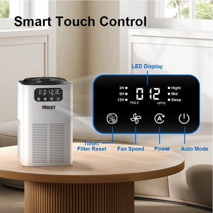 Air Purifiers for Home, PRASKY Air Purifiers for Home Large Room Up to 1076Ft², H13 True HEPA Air Filter with Fragrance Sponge, 25dB Quiet Air Purifiers for Bedroom Smoke Pet Dander Dust Pollen Odor