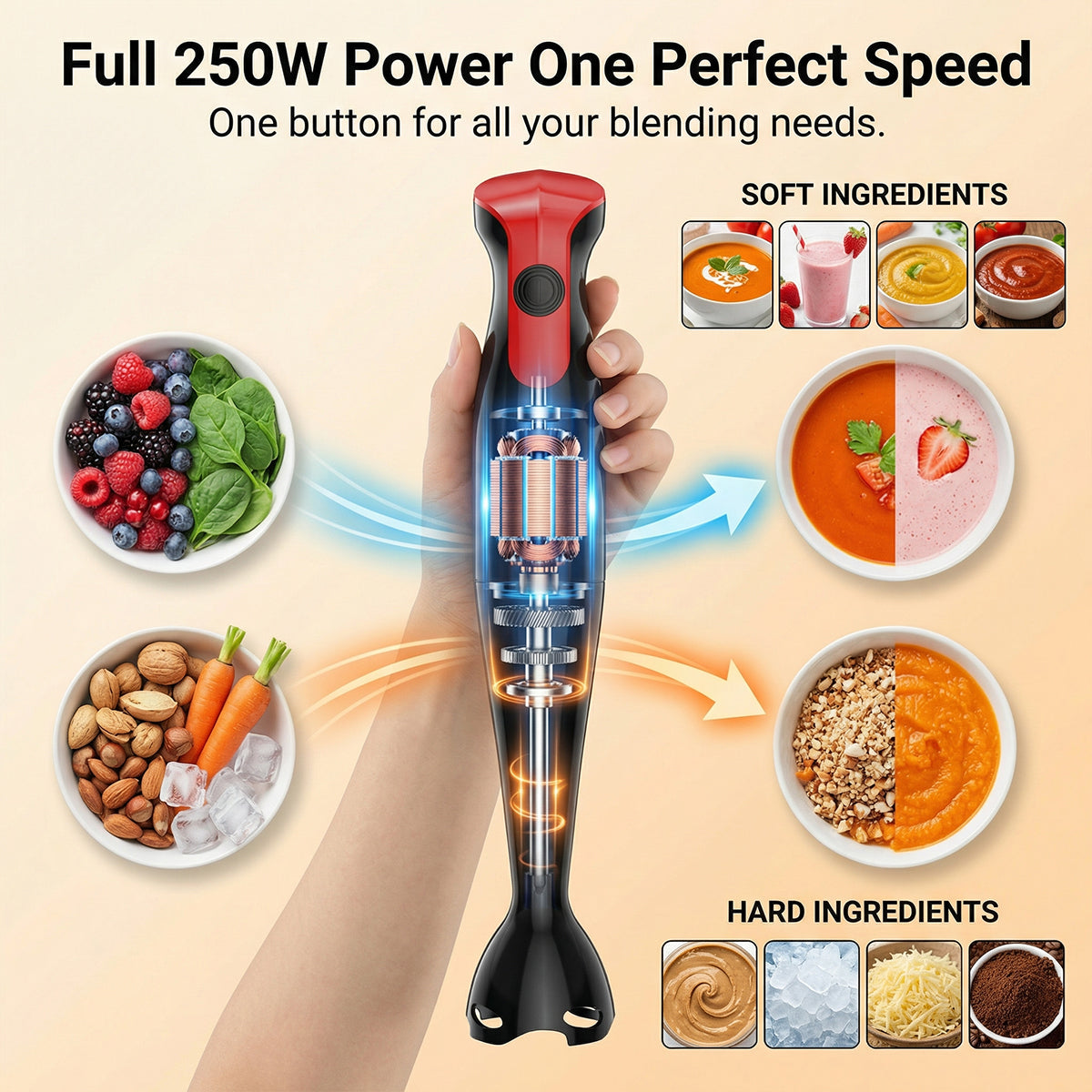 PRASKY Immersion Blender, Hand Blender for Smoothies, Food Processor, Stick Blender for Kitchen (Black)