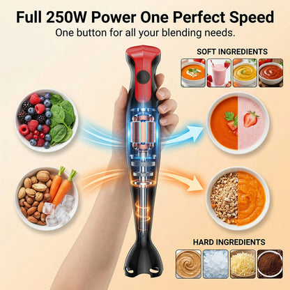 PRASKY Immersion Blender, Hand Blender for Smoothies, Food Processor, Stick Blender for Kitchen (Black)