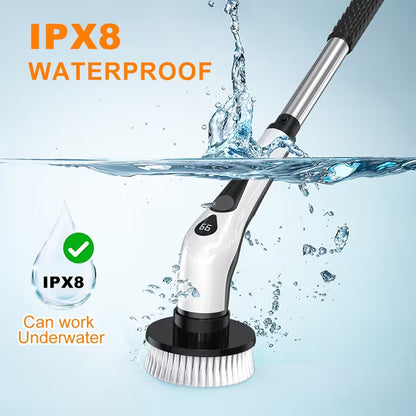 2026 Electric Spin Scrubber | Cordless, IPX8 Waterproof, LED Display, with 9 Replaceable Brush Heads and 4 Adjustable Extension Handles, for Bathroom, Kitchen, Tile, Floor, Household Cleaning, Portable, by PRASKY