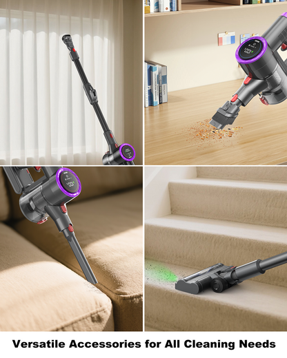 PRASKY Cordless Stick Vacuum Cleaner Bendable Lightweight for Carpet, Hard Floor, Pet Hair (Purple)