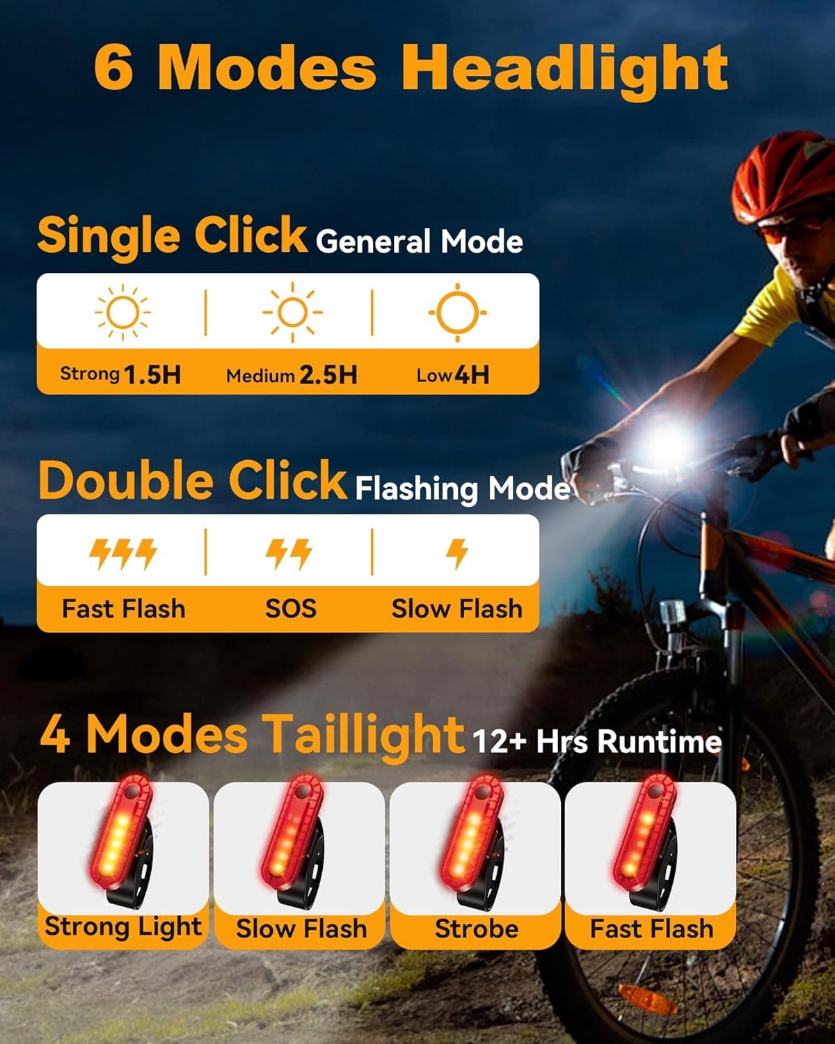 2B - Super Bright Bike Lights for Night Riding, USB Rechargeable Mountain Bicycle Headlight, Waterproof, 6+4 Light Modes Bike Light Set for Cyclists and Commuters