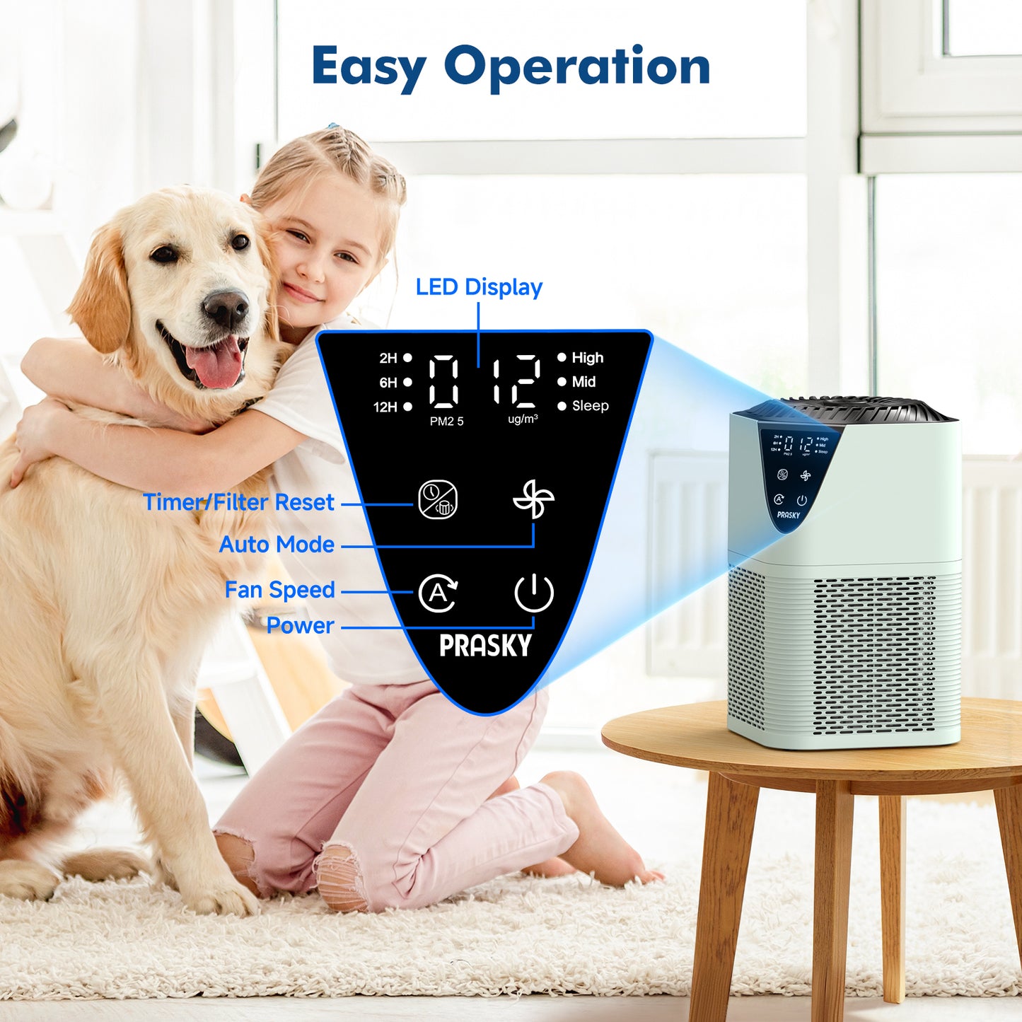 PRASKY Air Purifier for Home Large Room up to 1076 Sq ft, Remove Smoke Dust Allergies (Green)