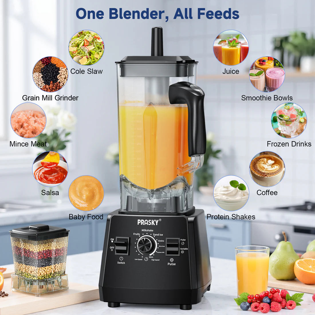 2026 Blenders for Kitchen, Smoothie Blender, 2400W PRASKY Countertop Blender with 101oz Juice & Grinder Jar, BPA-Free, 25000 RPM Blender for Smoothies, Ice, Frozen Fruit (3L)