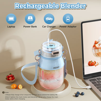 PRASKY Portable Blender, BPA Free 27oz for Juicer, Smoothies and Shakes (Blue)