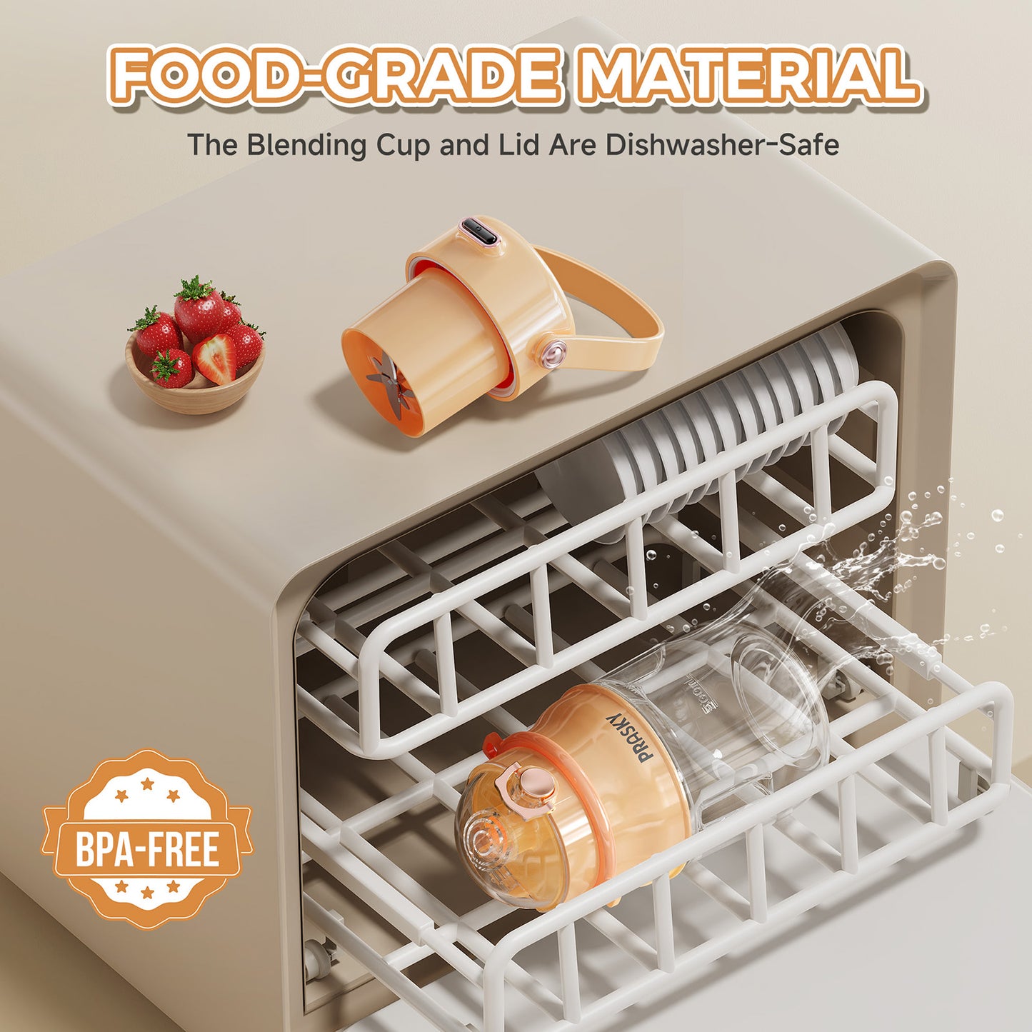 PRASKY Portable Blender, BPA Free 27oz for Juicer, Smoothies and Shakes (Orange)