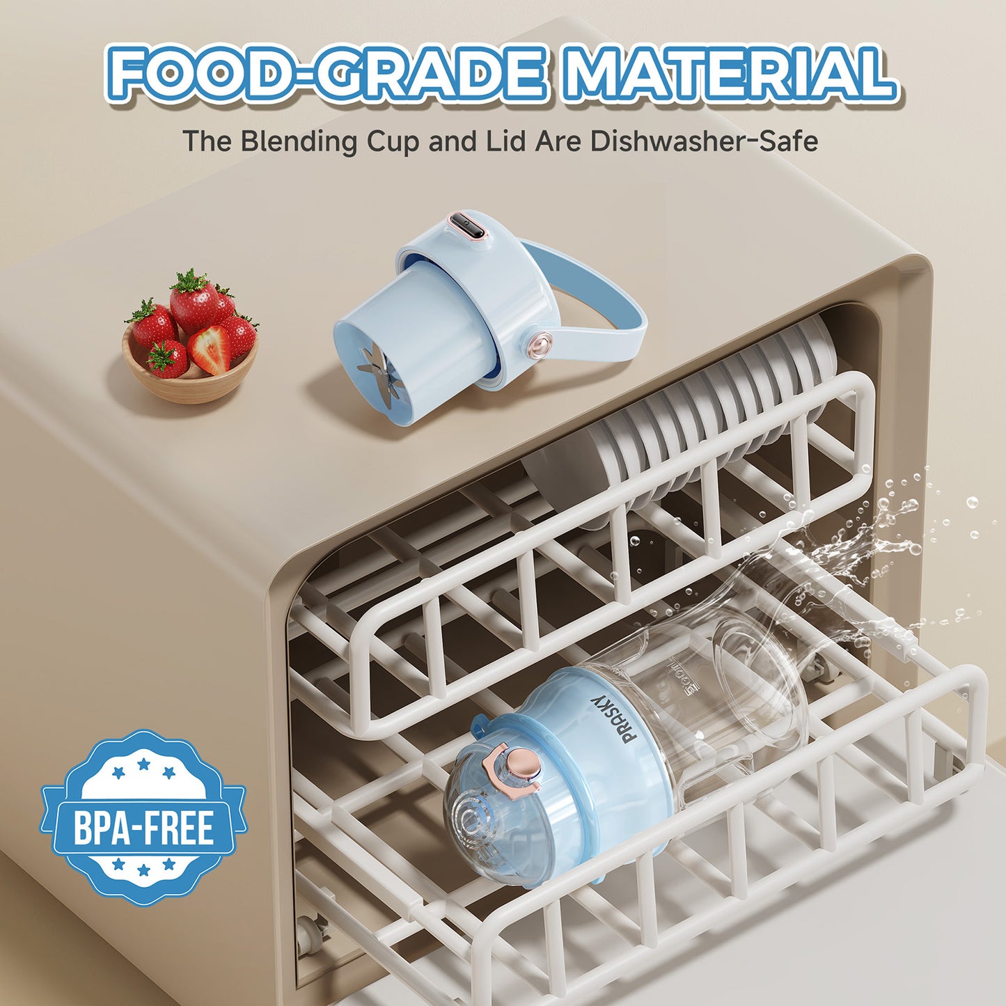 PRASKY Portable Blender, BPA Free 27oz for Juicer, Smoothies and Shakes (Blue)