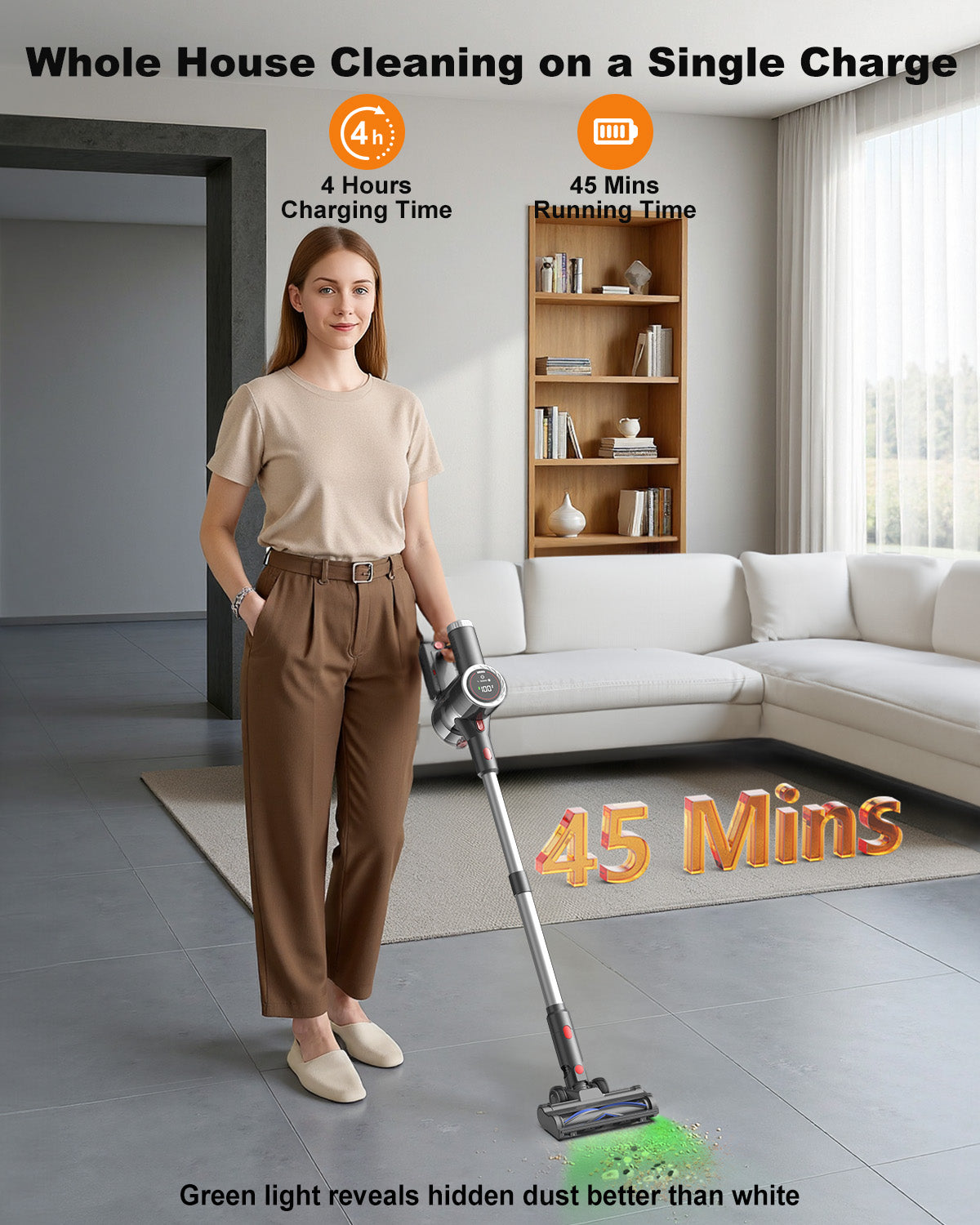 PRASKY Cordless Stick Vacuum Cleaner Adjustable Length Lightweight for Carpet Hard Floor Pet Hair