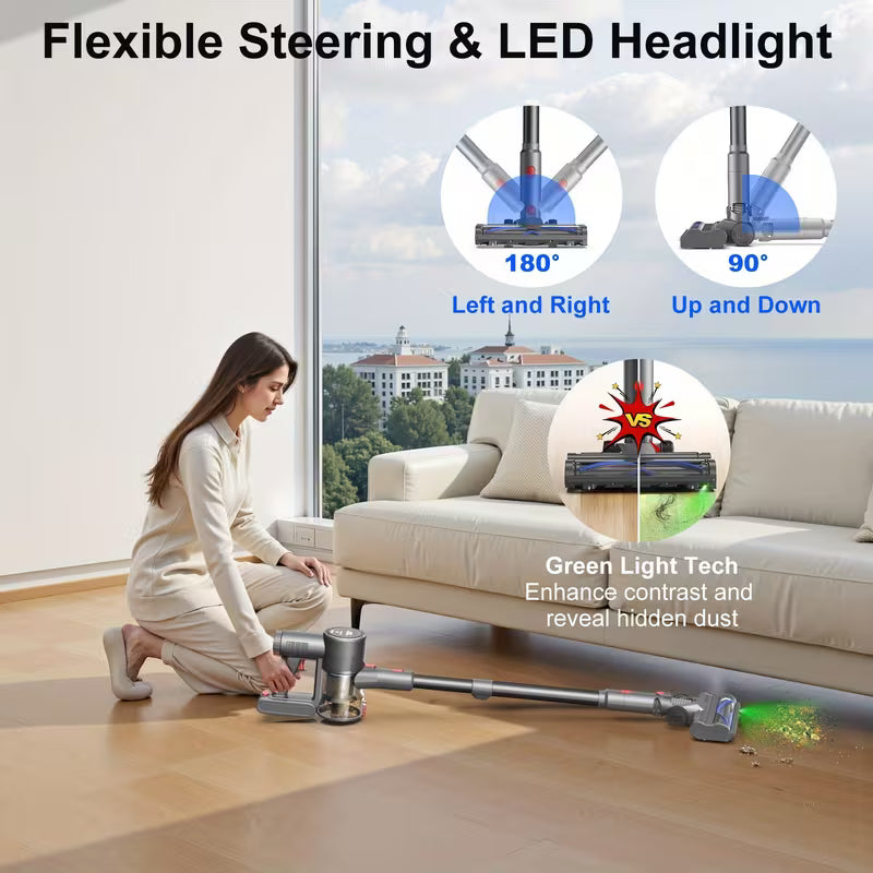 2026 Cordless Vacuum Cleaner for Home, 46Kpa Powerful Stick Vacuum with 50min Runtime, Anti-Tangle Vacuum Cleaner Strong Suction, Detachable Battery, 50.72oz Dust Cup, Rechargeable Vacuum Cleaner for Hardwood Floor Carpet Pet Hair, Car Vacuum Cleaner