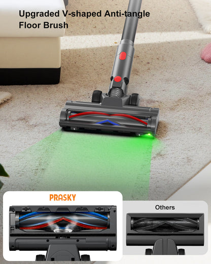 PRASKY Cordless Stick Vacuum Cleaner Adjustable Length Lightweight for Carpet, Hard Floor, Pet Hair (Black)