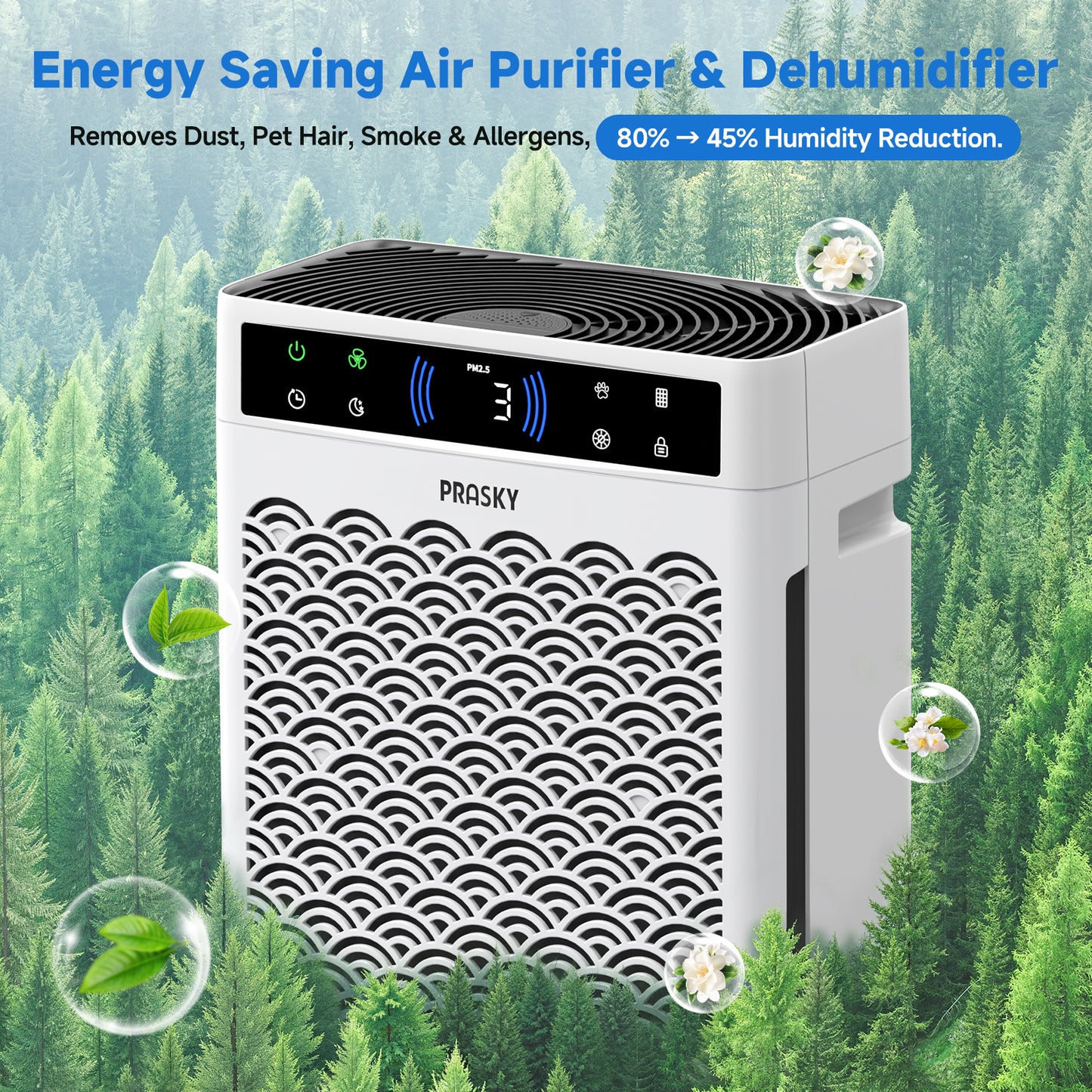 PRASKY Air Purifier for Home Large Room up to 2250 Sq ft, Remove Smoke Dust Allergies