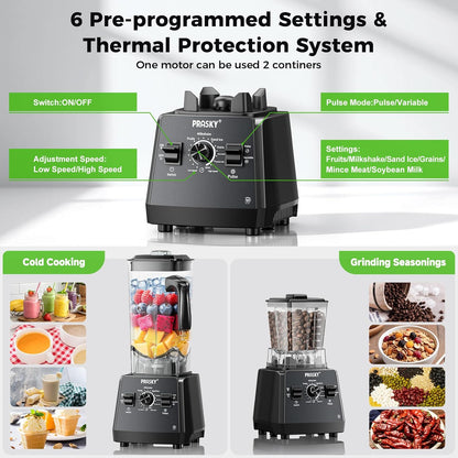 Blenders for Kitchen, Smoothie Blender, 2400W PRASKY Countertop Blender with 101oz Juice & Grinder Jar, BPA-Free, 25000 RPM Blender for Smoothies, Ice, Frozen Fruit (Gray, 3L)