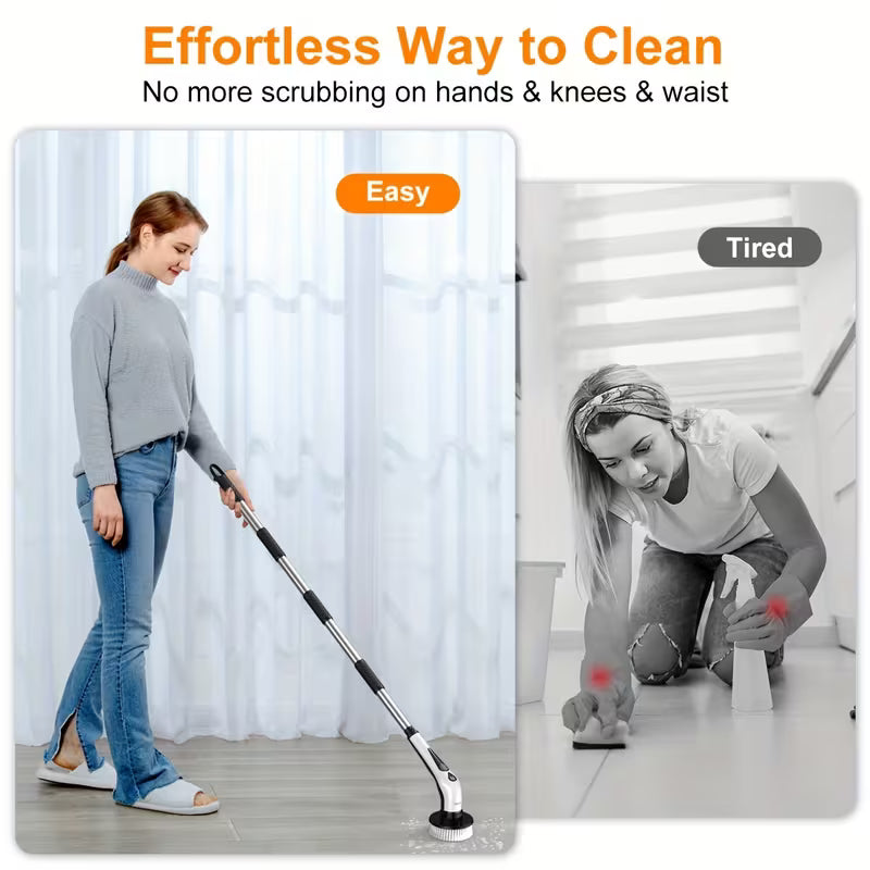 2026 Electric Spin Scrubber | Cordless, IPX8 Waterproof, LED Display, with 9 Replaceable Brush Heads and 4 Adjustable Extension Handles, for Bathroom, Kitchen, Tile, Floor, Household Cleaning, Portable, by PRASKY