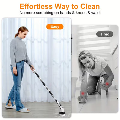 2026 Electric Spin Scrubber | Cordless, IPX8 Waterproof, LED Display, with 9 Replaceable Brush Heads and 4 Adjustable Extension Handles, for Bathroom, Kitchen, Tile, Floor, Household Cleaning, Portable, by PRASKY