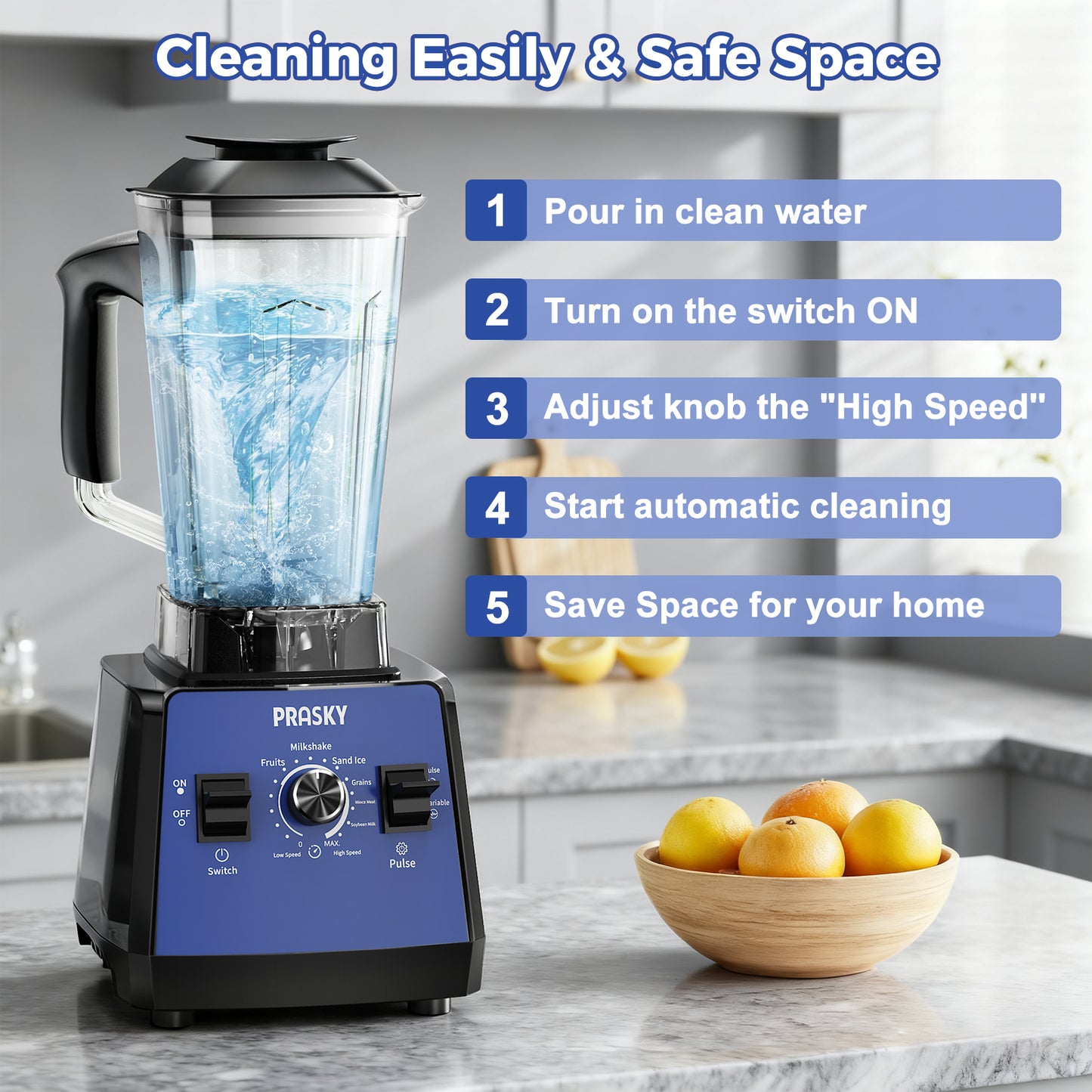 2026 PRASKY Countertop Blender, 2-in-1 Professional Blender, 68oz Capacity 1000W 6 Speeds Blender for Kitchen with 25oz to-go Cup (Blue)