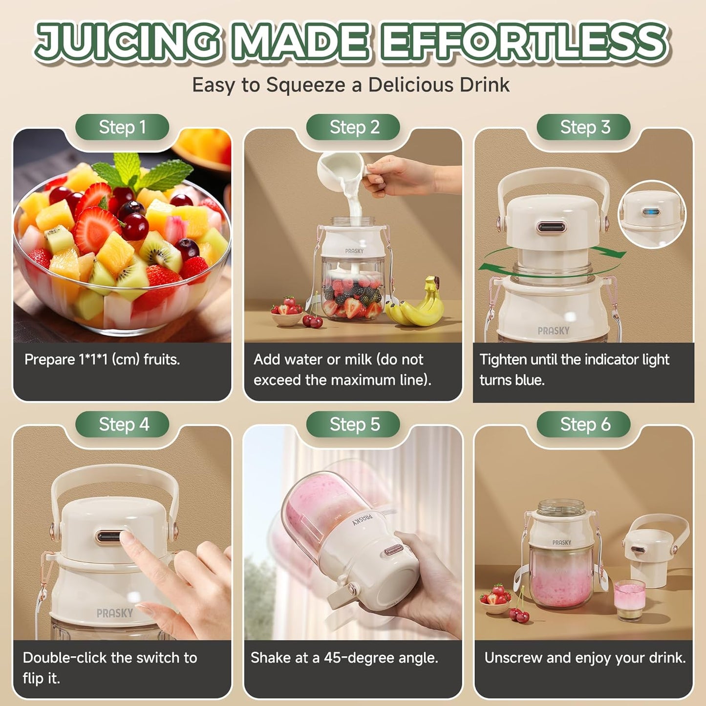 2B - PRASKY Personal Blender, BPA Free 27oz Portable Blender for Smoothies and Shakes, Juicer Blender