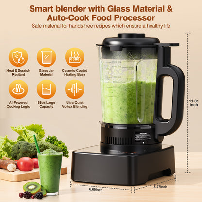 PRASKY Professional Countertop Blender with Heating, 53OZ Glass Blender with Stainless Steel Insulated Cup