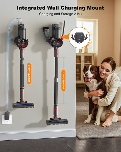 PRASKY Cordless Stick Vacuum Cleaner Adjustable Length Lightweight for Carpet, Hard Floor, Pet Hair (Black)