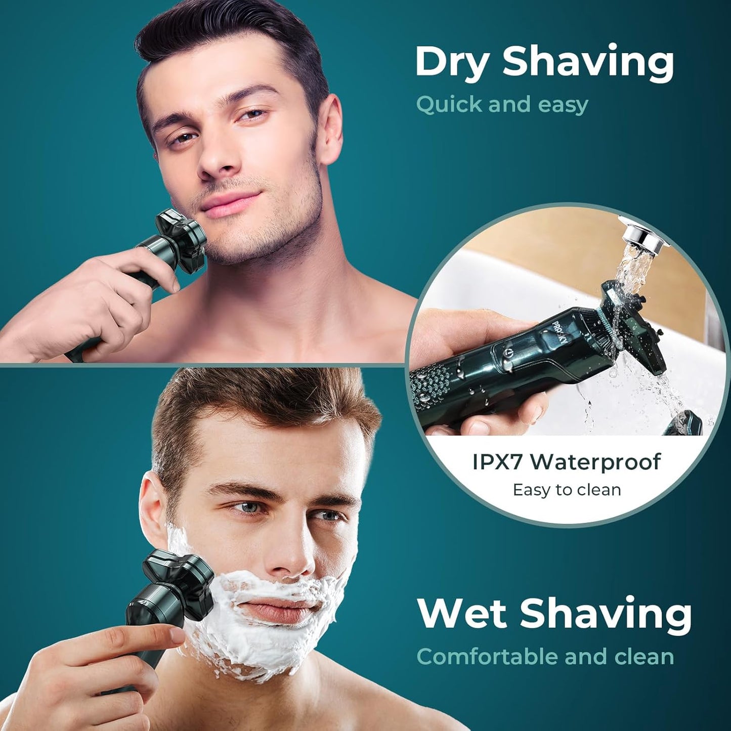 Rasoir électrique pour homme, rasoir visage 3 en 1, écran LED rotatif, rechargeable, tête flottante, lames remplaçables, tondeuse à barbe de voyage portable, kit tondeuse à cheveux 