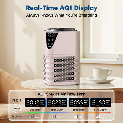 PRASKY Air Purifier for Home Large Room up to 1076 Sq ft, Remove Smoke Dust Allergies (Pink)