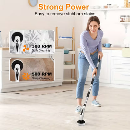2026 Electric Spin Scrubber | Cordless, IPX8 Waterproof, LED Display, with 9 Replaceable Brush Heads and 4 Adjustable Extension Handles, for Bathroom, Kitchen, Tile, Floor, Household Cleaning, Portable, by PRASKY