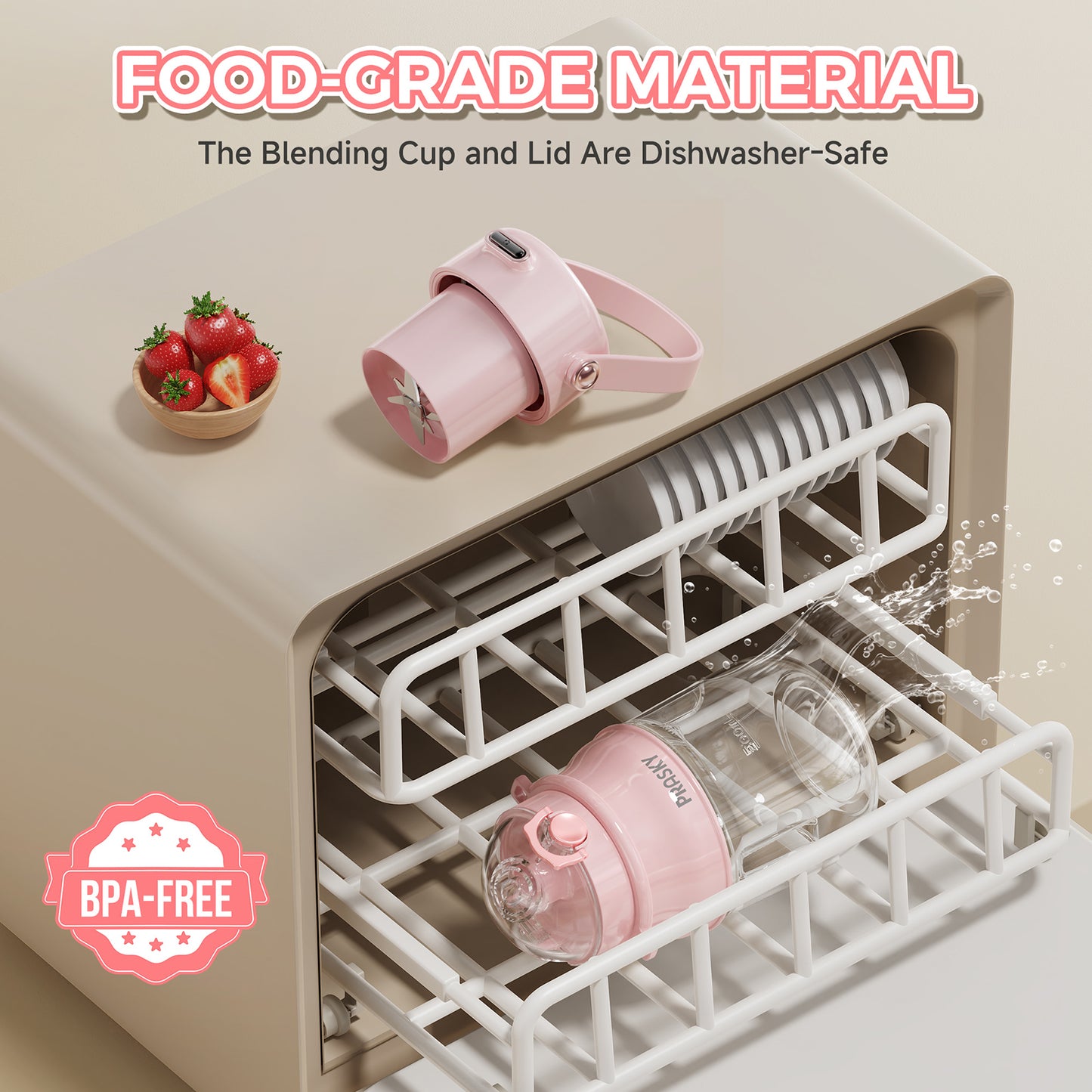 PRASKY Portable Blender, BPA Free 27oz for Juicer, Smoothies and Shakes (Pink)