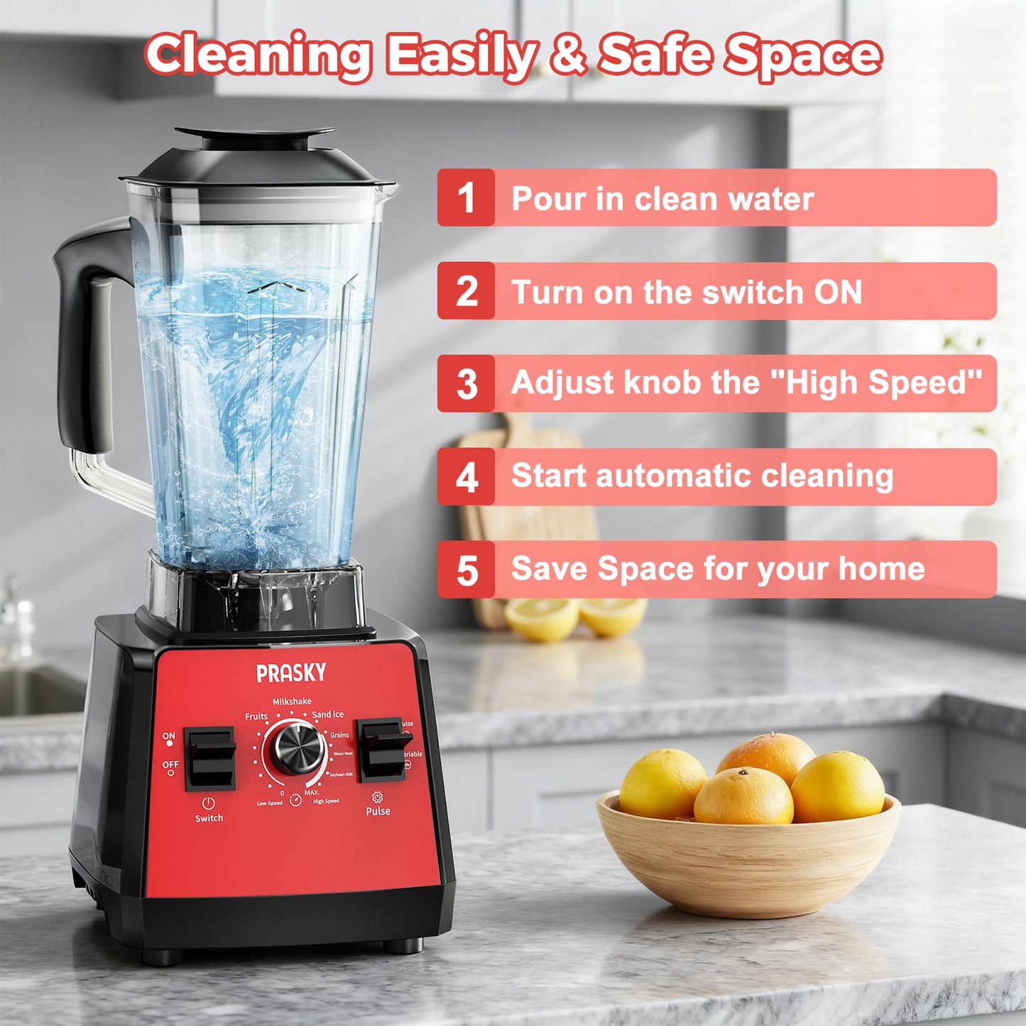 PRASKY Countertop Blender, 2-in-1 Professional Blender, 68oz Capacity 1000W 6 Speeds Blender for Kitchen with 25oz to-go Cup (Red)