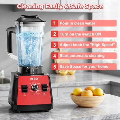PRASKY Countertop Blender, 2-in-1 Professional Blender, 68oz Capacity 1000W 6 Speeds Blender for Kitchen with 25oz to-go Cup (Red)