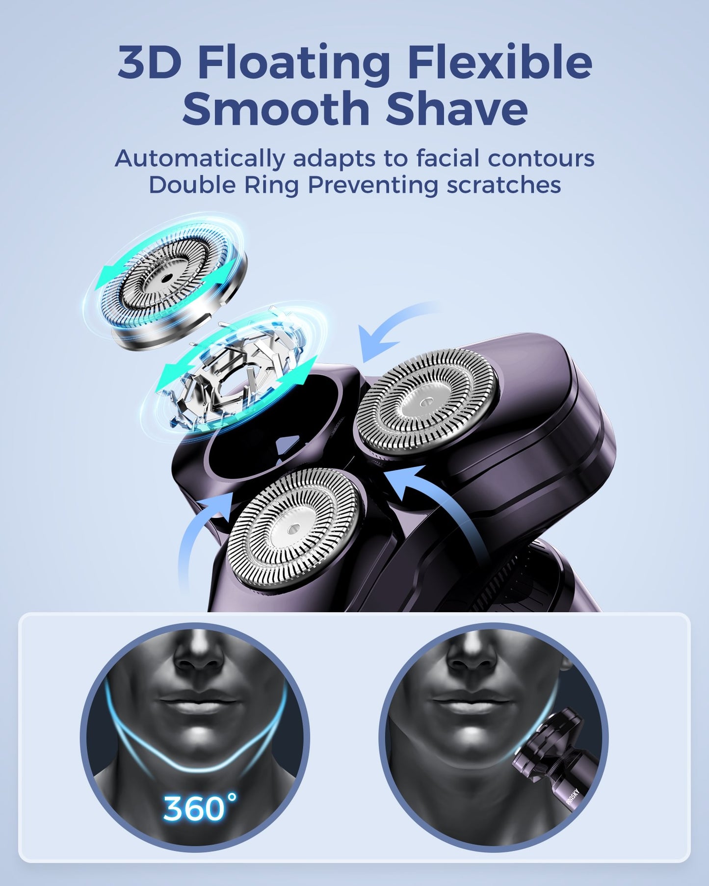 Electric Razor for Men, 3-in-1 Face Shaver, Rotary LED Display, Rechargeable, Floating Head, Replaceable Blades, Portable Travel Beard Trimmer, Hair Clippers Kit, Ideal Gift - Purple